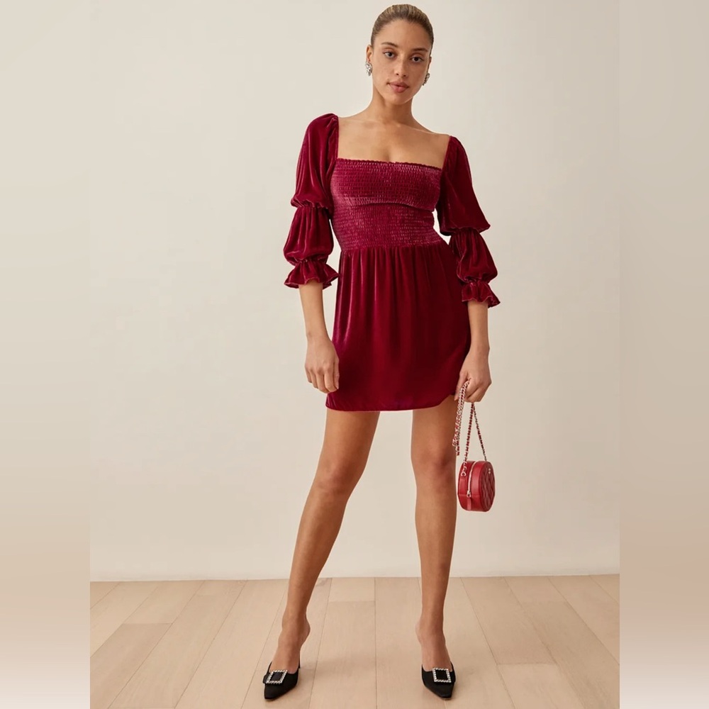Reformation Albi Velvet Dress Crimson - Size L
